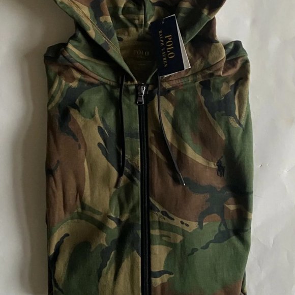 Polo Ralph Lauren Pony Logo Camo Double Knit Full Zip Hoodie Sweatshirt